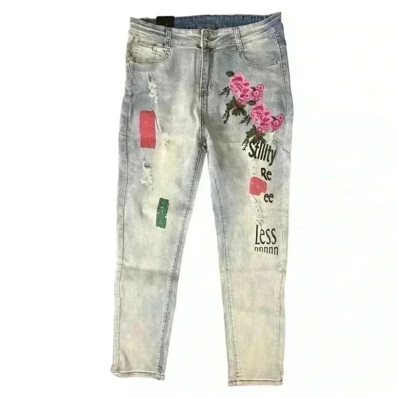 LAIERNA distressed embellished high rise skinny jeans women’s size 31 - Picture 3 of 14